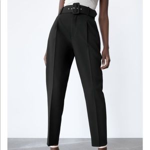 Zara Black High Waisted Belted Pants